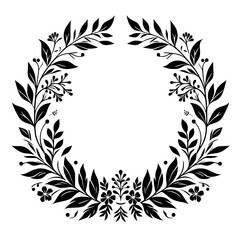 Elegant Black & White Floral Wreath Vector Illustration