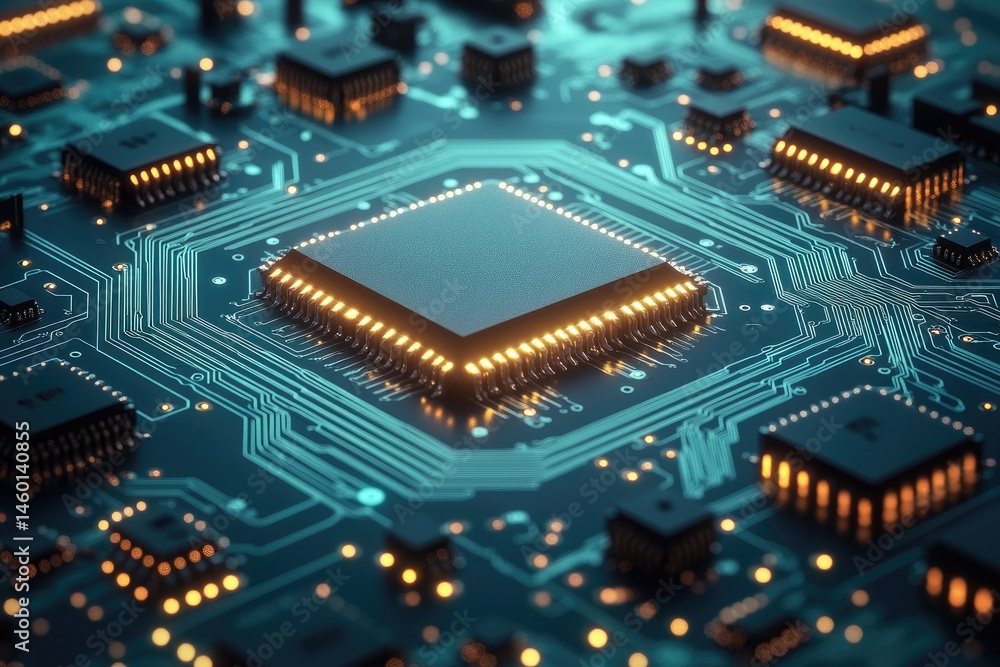 Poster close-up view of a central processing unit on a circuit board.