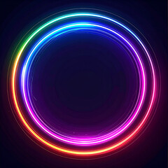 Naklejka premium Bright neon circle in rainbow colors glowing against deep dark backdrop, abstract digital energy