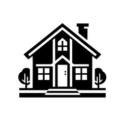Black and White House Icon: Simple Minimalist Illustration
