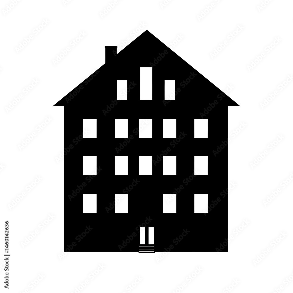Aufkleber minimalist silhouette: abstract building with multiple floors, geometric window pattern and simple e