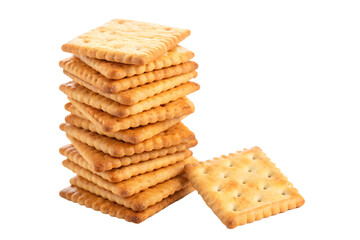 stacked pile of crispy saltine crackers, isolated on transparent background - generated by ai