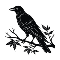 a crow on a branch vector art silhouette 