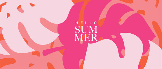 Summer illustration tropical palm leaves in horizontal style.