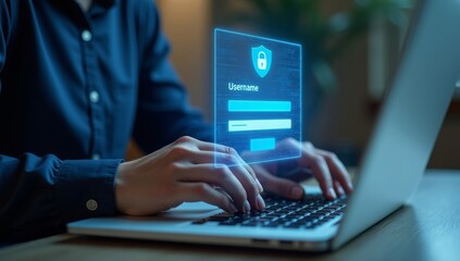 Cyber security concept, User enters password to login to privacy and protect personal data, Secure technology, Secure access to internet information, Business and person confidentiality. - obrazy, fototapety, plakaty