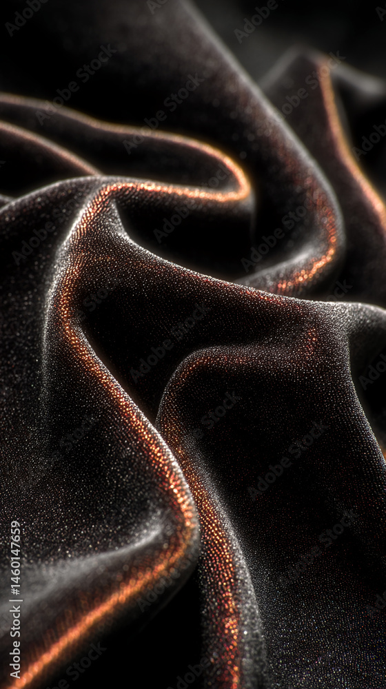 Poster Dark fabric texture with subtle orange highlights, creating a luxurious and elegant appearance, ideal for background or design element