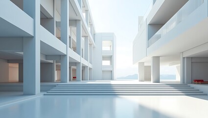 Fototapeta premium Minimalist architectural visualization with strong geometric shapes and serene ambience