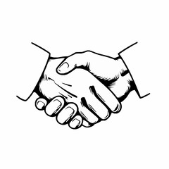 Monochrome handshake illustration symbolizing business agreement and partnership success depicting trust and professional collaboration between two individuals in a stylized outline