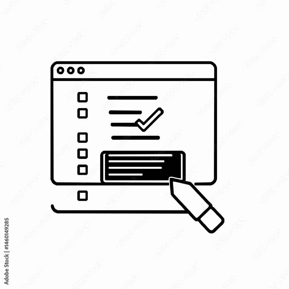 Poster online survey form with checkbox and pen outline icon
