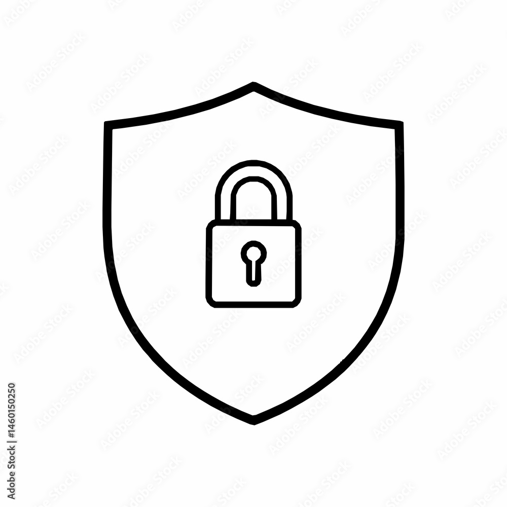 Aufkleber security shield with padlock icon outline for data protection and cybersecurity concepts