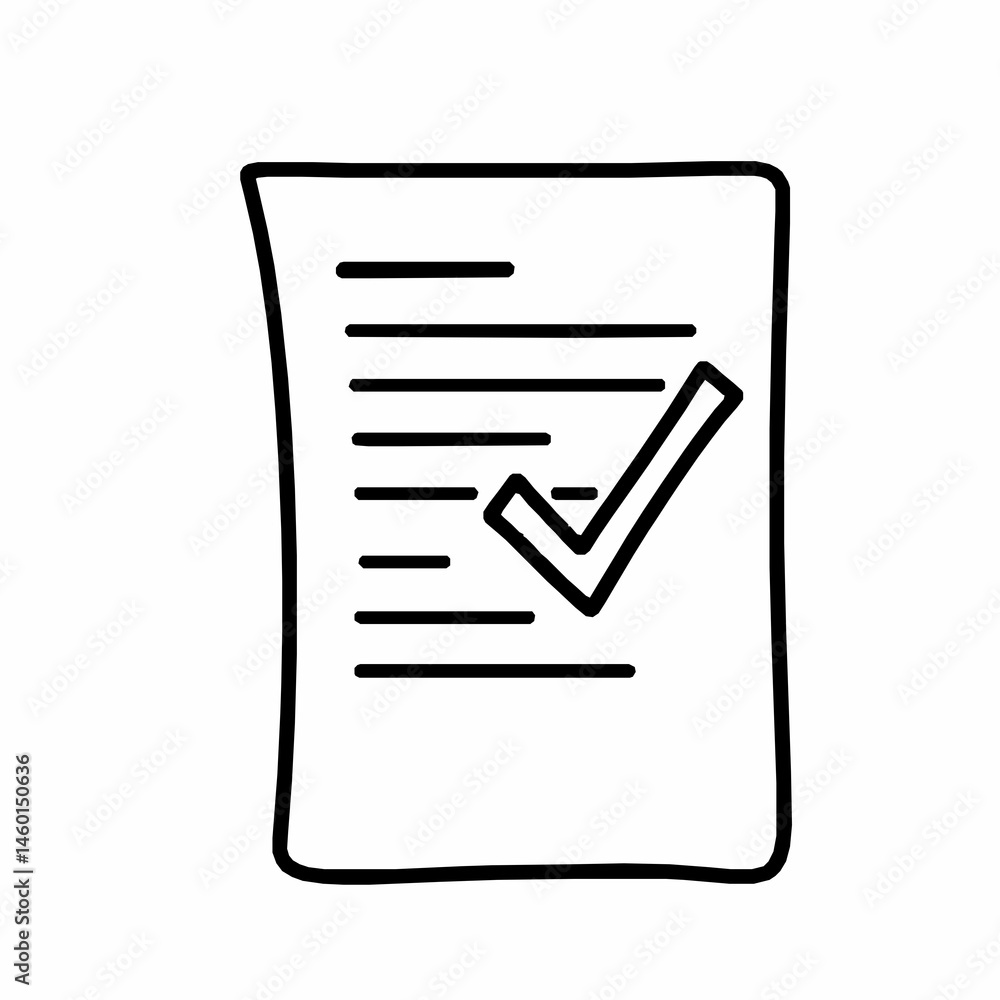Poster hand drawn check mark on document for approval or confirmation illustration design simple icon style