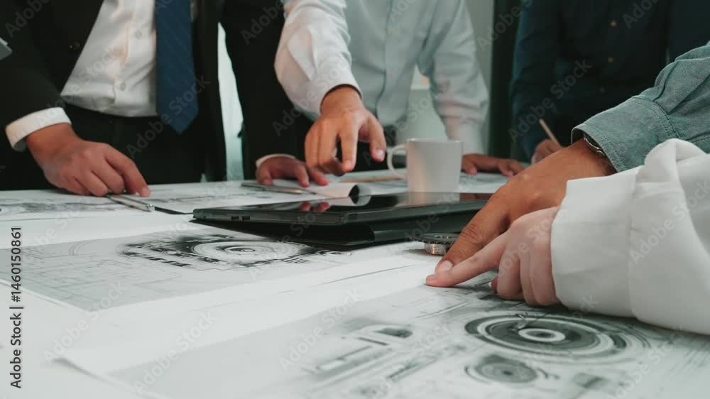 Poster a diverse group of professionals collaborates on project plans in a modern office setting, highlight