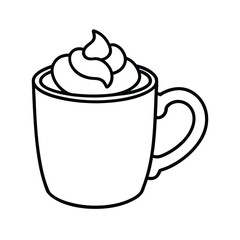 a cup hot cocoa whipped cream heart line art vector silhouette