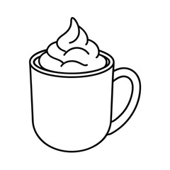 a cup hot cocoa whipped cream heart line art vector silhouette