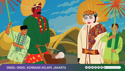 Social Media post template idea with Indonesia Ondel ondel Carnaval illustration