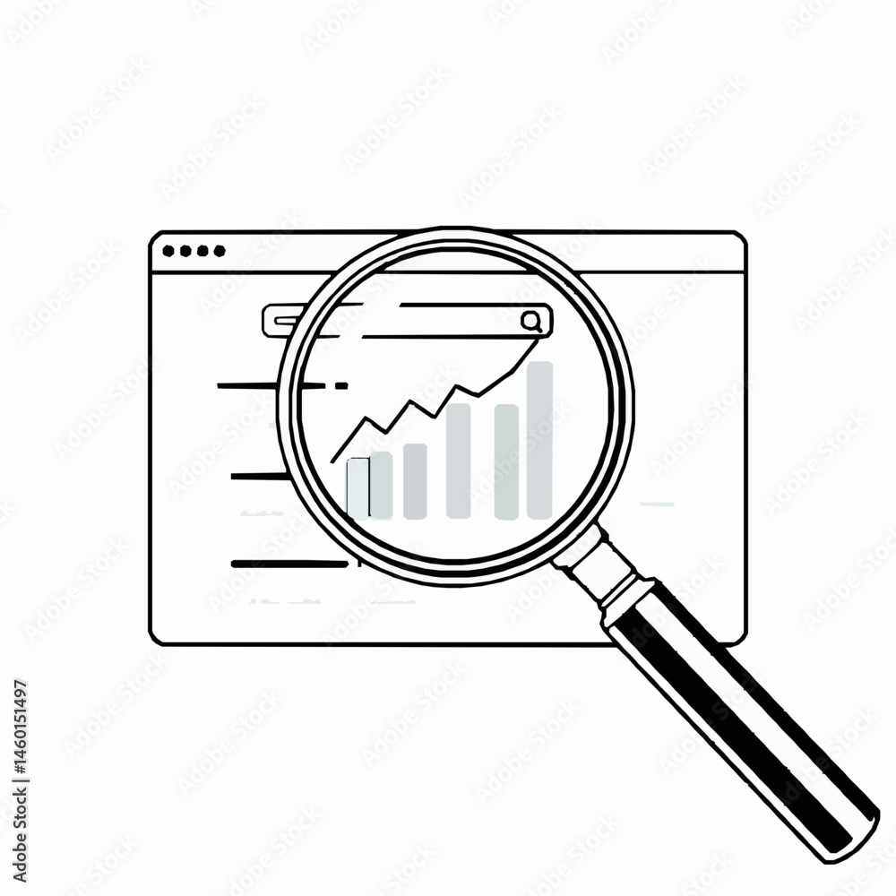 Aufkleber online data analysis and growth graph zoomed in with magnifying glass