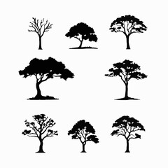 Fototapeta premium Collection of silhouette tree illustrations on white background
