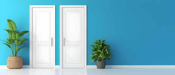 Modern Empty Room With White Doors and Plants