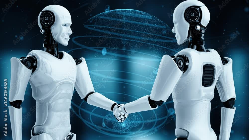 Poster future financial technology controll by ai robot huminoid uses machine learning and artificial intel