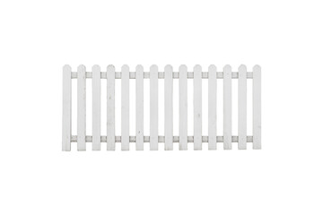 White wooden picket fence is isolated.
