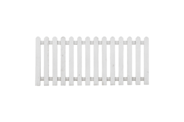 White wooden picket fence is isolated.