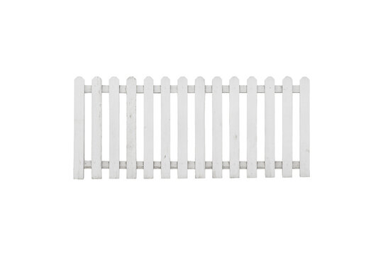 White wooden picket fence is isolated.