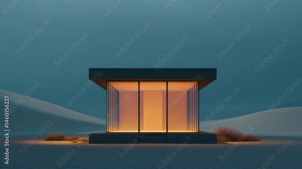 Aufkleber small, modern building with a triangular roof and a large glass window in the center. the building i
