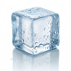 Realistic ice cube with a soft reflection on the floor.