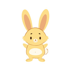 Cute yellow cartoon bunny - hand drawn bunny with fluffy tail and big ears, perfect for children's drawings, baby room decor, greeting cards, stickers, Easter art and kawaii animal illustrations