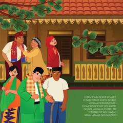 Indonesia lenong illustration for Social Media post template