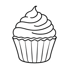 a cupcake thick fluffy frosting line art vector silhouette
