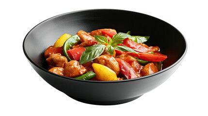 Delicious Chicken StirFry Recipe with Peppers and Basil isolated on transparent background