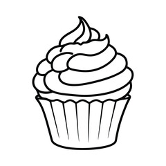 a cupcake thick fluffy frosting line art vector silhouette