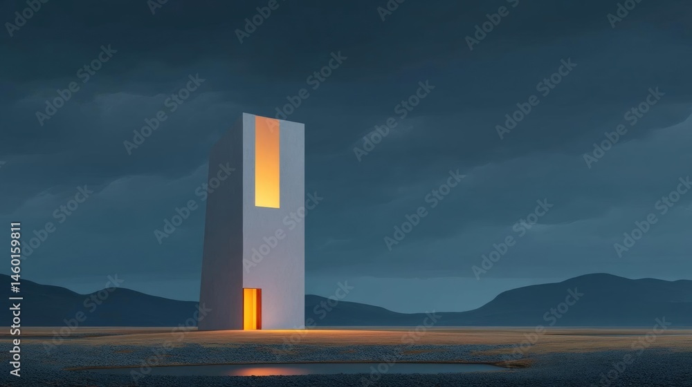 Aufkleber tall, rectangular structure in the middle of a barren landscape. the structure appears to be made of