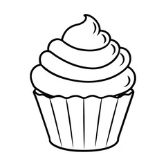 a cupcake thick fluffy frosting line art vector silhouette