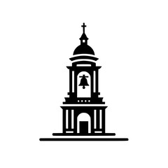 Black and White Church Bell Tower Icon, Minimalist Vector Design