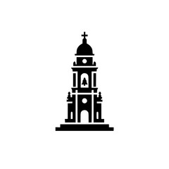 Church Tower Icon: Minimalist Silhouette in Black and White