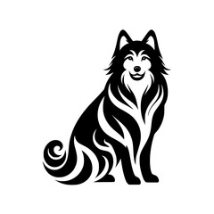 Stylized Black & White Husky Dog Logo - Vector Art