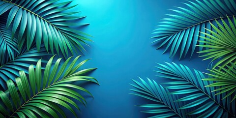 Tropical Leaf Arrangement on a Vibrant Blue Background