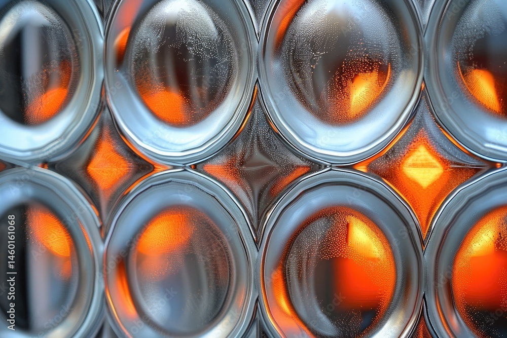 Poster abstract pattern of circular glass elements with warm light.