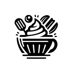 Stylized Coffee Cup with Whipped Cream, Macaron & Berry Icon