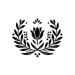 Elegant Floral Ornament: Black & White Minimalist Design