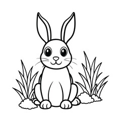rabbit big expressive eyes line art vector silhouette