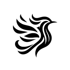 Abstract Black Bird Logo on White Background: Minimalist Design