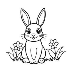 rabbit big expressive eyes line art vector silhouette