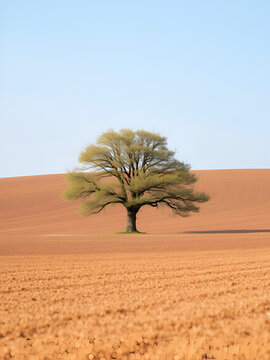 A lonely tree in the middle of a trite field in Springtime, Suffolk, England