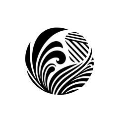 Black and White Abstract Swirls in a Circle, Geometric Design