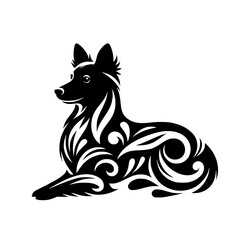 Ornamental Black Dog Silhouette with Flourish Design