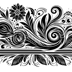 Elegant Black and White Floral Ornament Border Design