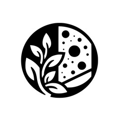 Black and White Botanical & Cheese Icon in a Circle - Minimalist Design